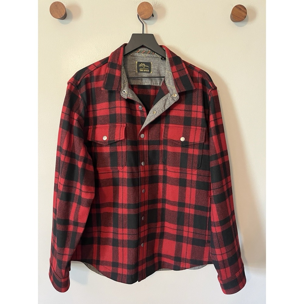 LL Bean x Todd Snyder Flannel Jacket Shacket Men's XL Red Black‎ Plaid 75% WOOL